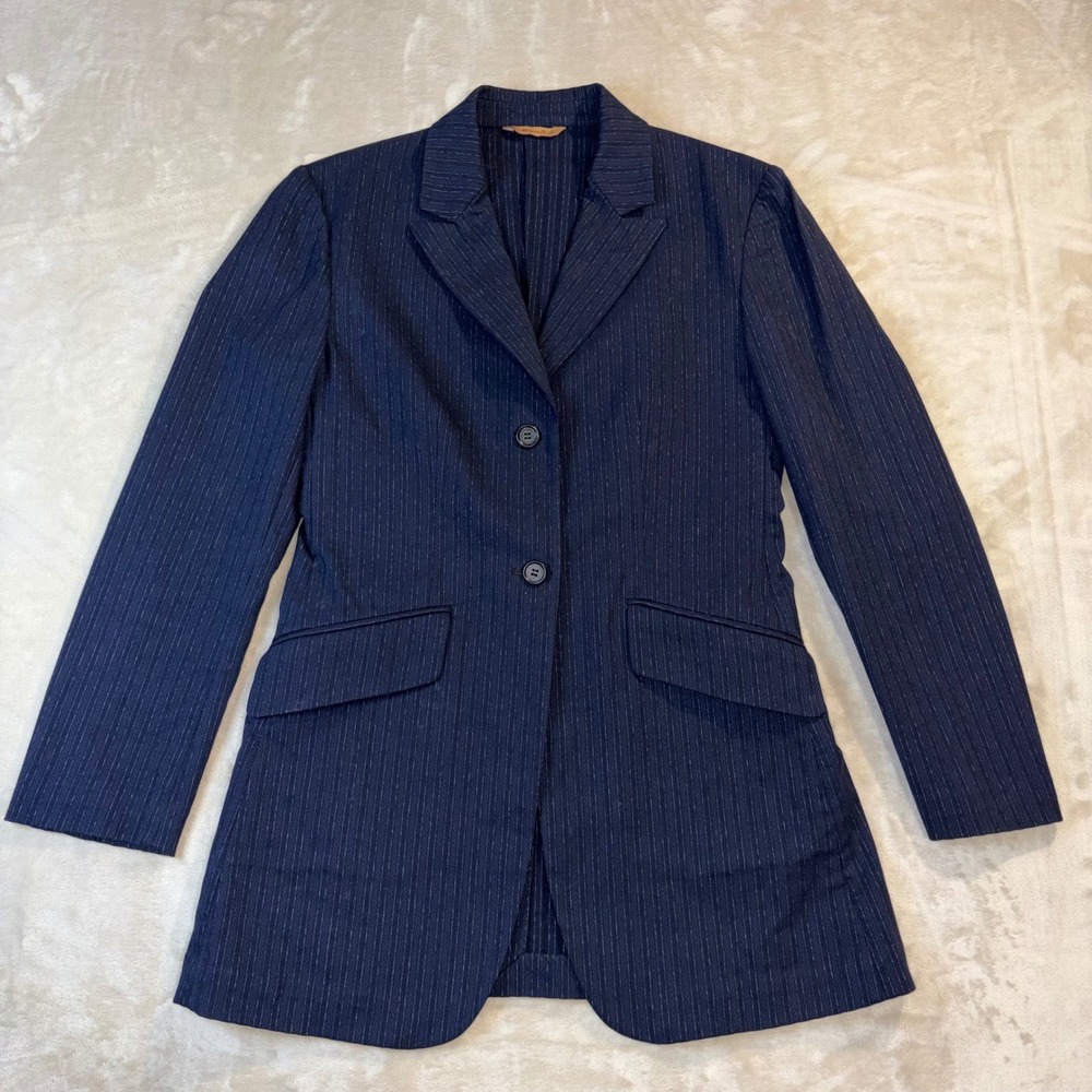 Vintage 90's Romeo Gigli Navy Pinstripe Blazer Made in Italy Women Med Luxury